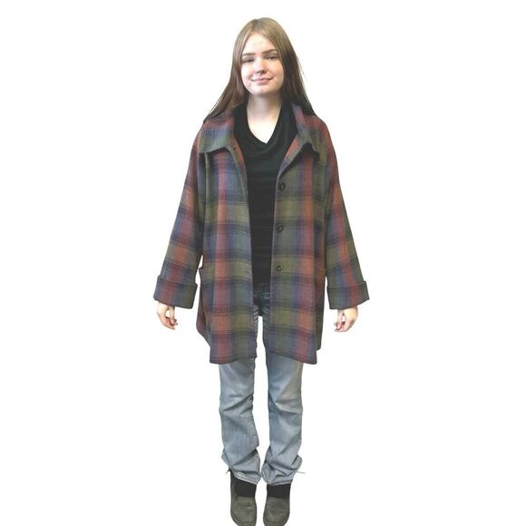 Vintage Triona Design Ireland Multicolor Donegal Tweed Plaid Wool Coat